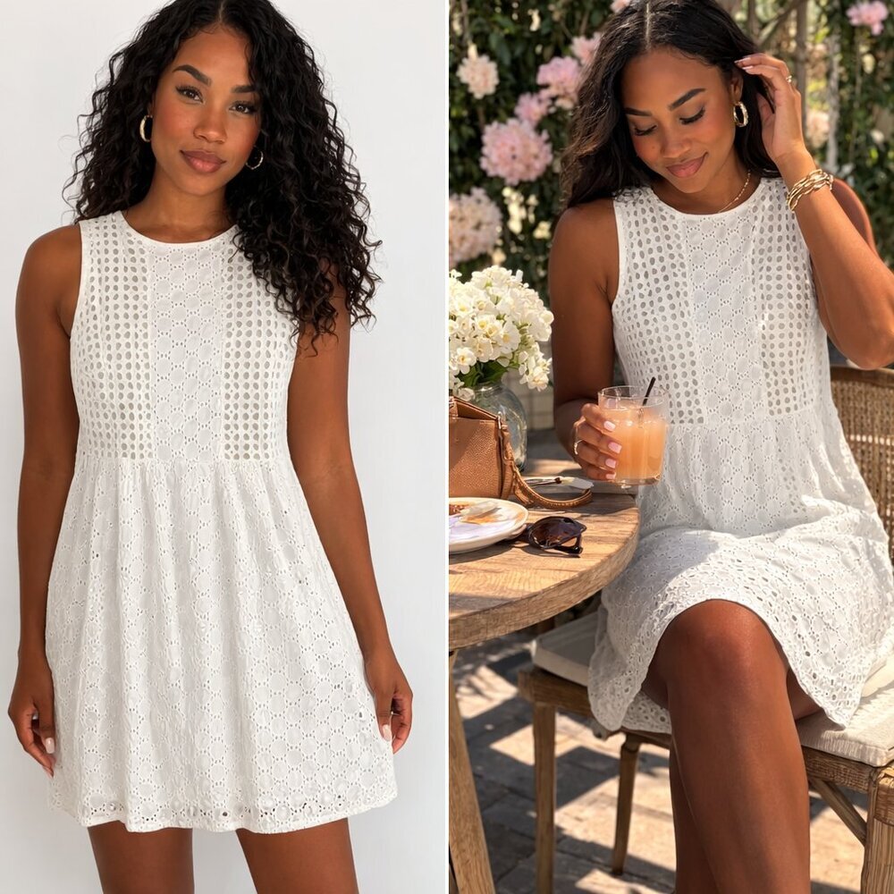 NEW Old Navy Eyelet Cotton Sleeveless Dress White Size 14 Summer